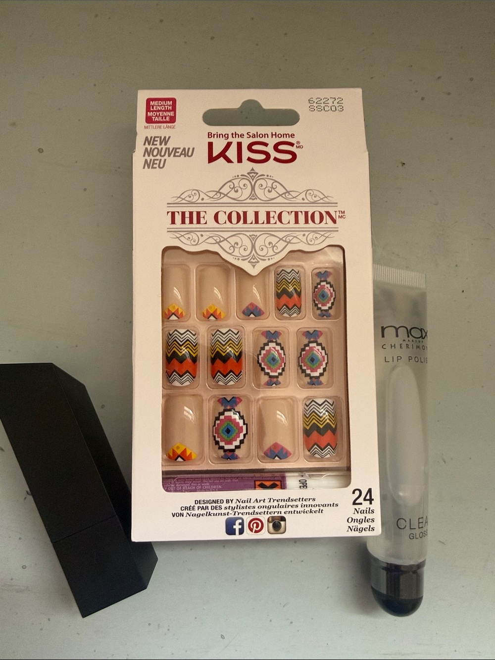 Bundle Kiss Press-On Nails, matte morphine lipstick and lip gloss